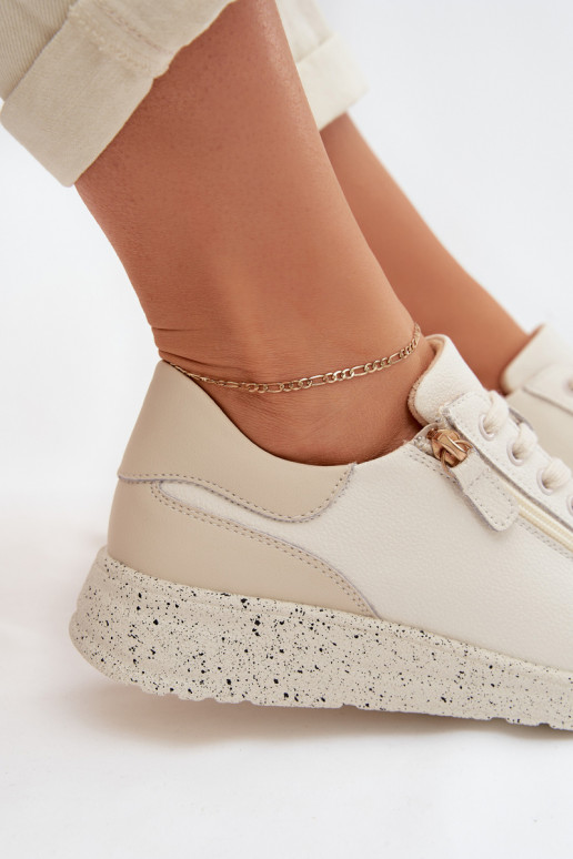 Haut Schuhe Feminin mit Reißverschlüssen Beige Dorothea