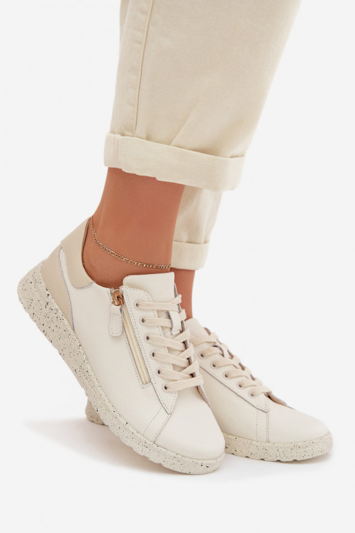 Haut Schuhe Feminin mit Reißverschlüssen Beige Dorothea