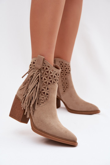 Leder-Booties im Cowboy-Stil für Frauen mit Absätzen und Fransen in Sand Calissey 2