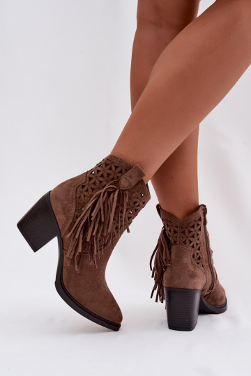 Leder-Booties im Cowboy-Stil für Frauen mit Absätzen und Fransen in Braun Calissey 2