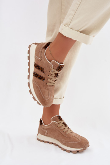 aus INildleder Sneakers Stilvollllschuhe Feminin mit einer Plattform mit Leopardenfellmuster S.Barski LR61-7071 braune Farbe