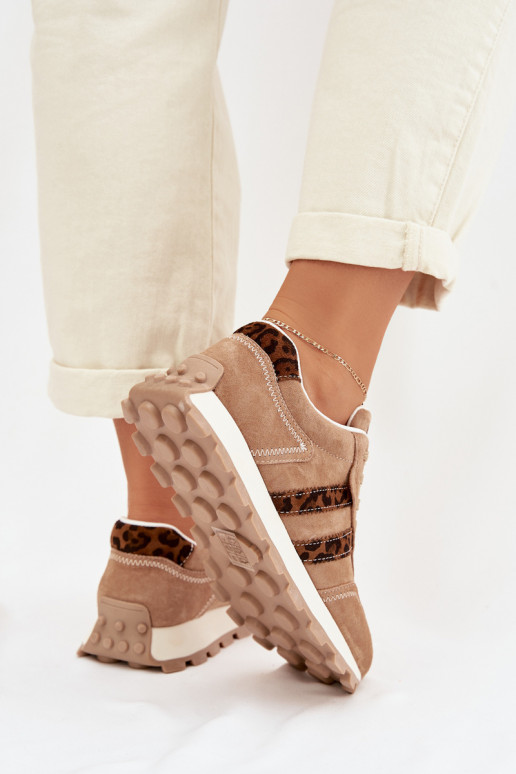 aus INildleder Sneakers Stilvollllschuhe Feminin mit einer Plattform mit Leopardenfellmuster S.Barski LR61-7071 braune Farbe