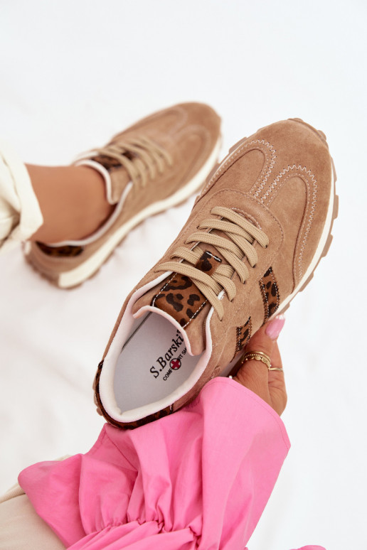 aus INildleder Sneakers Stilvollllschuhe Feminin mit einer Plattform mit Leopardenfellmuster S.Barski LR61-7071 braune Farbe