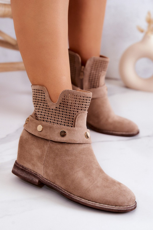 mit durchbrochenen Elementen Frühling Feminin Stiefel Beige Royale