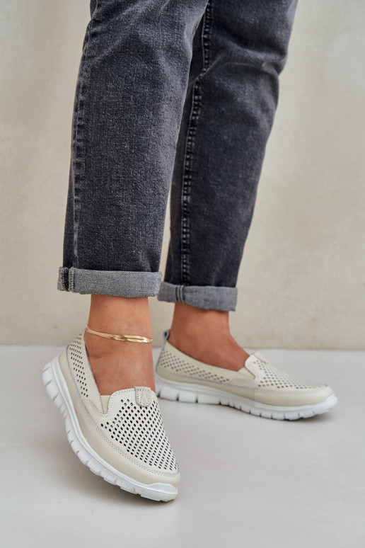  Haut mit durchbrochenen Elementen Plateau-Mokassins für Damen Beige Tanelora