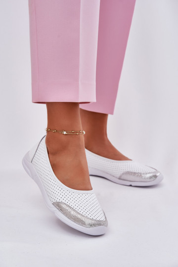 Haut Feminin Durchbrochene Ballerinas Zueiße Farbe Lucy