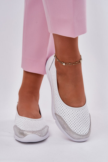 Haut Feminin Durchbrochene Ballerinas Zueiße Farbe Lucy 2