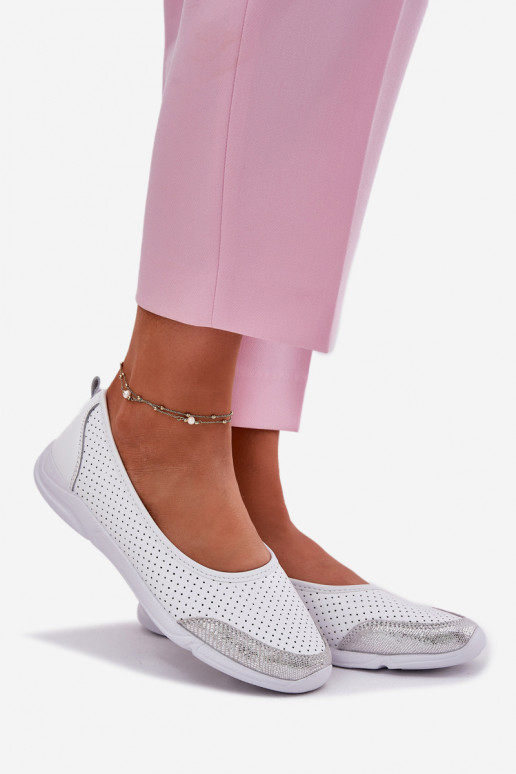 Haut Feminin Durchbrochene Ballerinas Zueiße Farbe Lucy