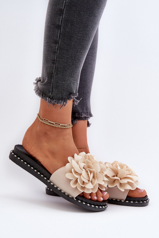 Damenhausschuhe Ozdobione mit floralen Motivenami Beige Cellanen