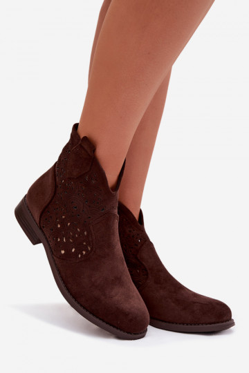 Ajourierte Damen-Stiefeletten mit breiten Absätzen S.Barski HY61-8026 schokoladenfarbene Farbe 2