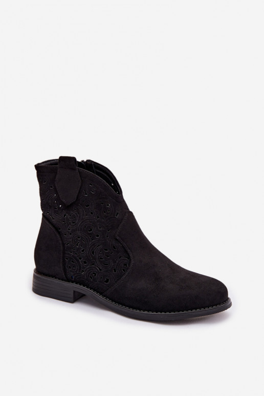 Ajourierte Damen-Stiefeletten mit breiten Absätzen S.Barski HY61-8026 schwarze Farbe