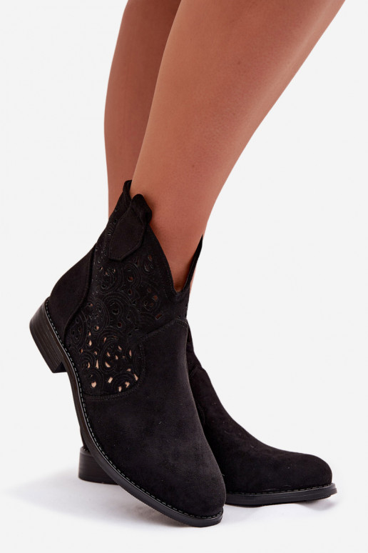 Ajourierte Damen-Stiefeletten mit breiten Absätzen S.Barski HY61-8026 schwarze Farbe