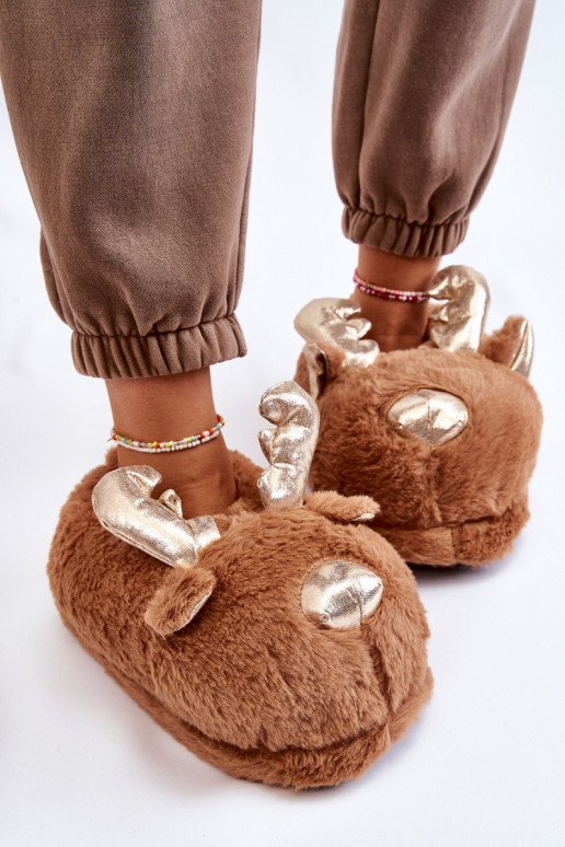 Feminin mit Pelzmantel Ein überzeugendes Stilvollll Hausschuhe Rentier braune Farbe Comet