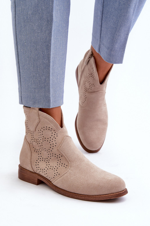 Durchbrochene Stiefel Feminin mit breiten Absätzen elfenbeinfarbe S.Barski HY66-151