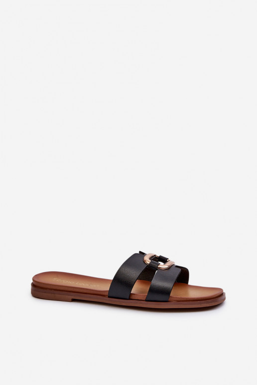 gleichschenklig Damenhausschuhe aus Öko-Leder Sergio Leone SK077H schZuarze Farbe