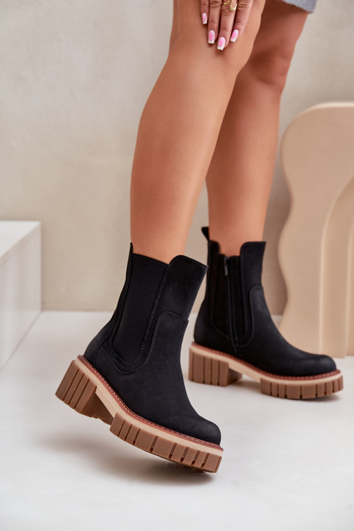 stylische Stiefel Zum Schloss sich Zuarm laufen schZuarze Farbe Linneviae