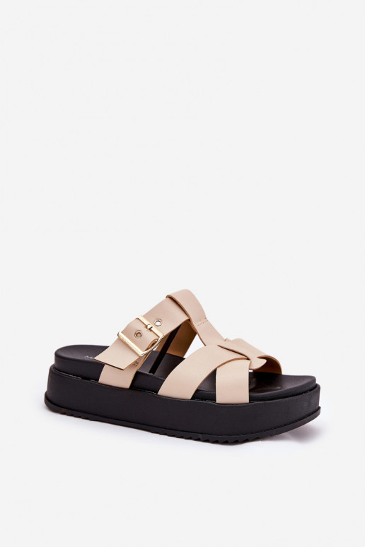 Damenhausschuhe mit einer Plattform mit Streifen I mit Schnallen Beige Elimessa