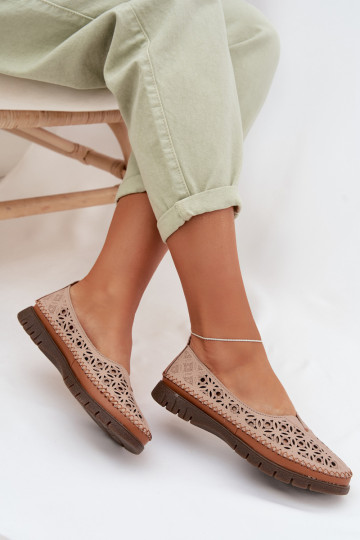 Ażurowe Damenballetschuhe aus natürlichem Leder Sergio Leone SP-006 in rosa