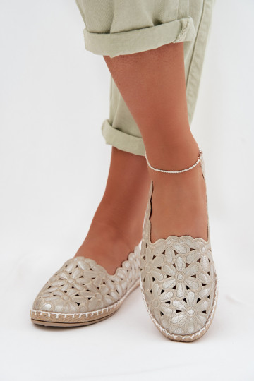 Feminin Ein überzeugendes Stilvollll Ballerinas mit Blumen goldene Farbe Vennice