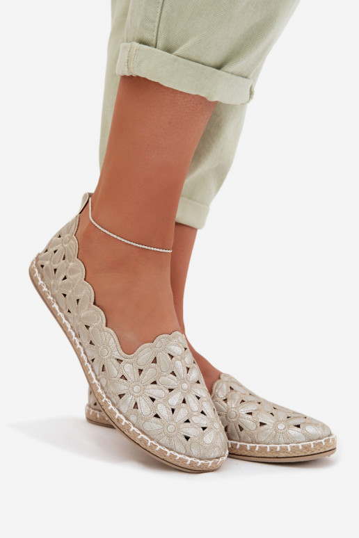 Feminin Ein überzeugendes Stilvollll Ballerinas mit Blumen goldene Farbe Vennice