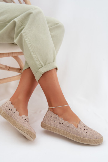 Espadrilles mit Ażurowelementen und Blumenmotiven in sand Merivelle