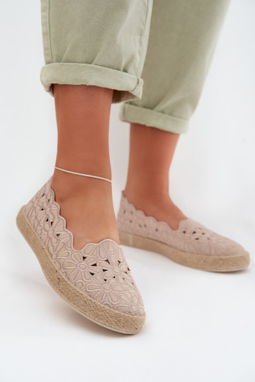 Espadrilles mit Ażurowelementen und Blumenmotiven in sand Merivelle 2