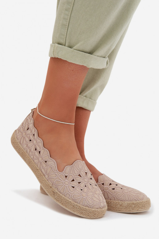 Espadrilles mit durchbrochenen Elementen mit Blumen Beige Merivelle