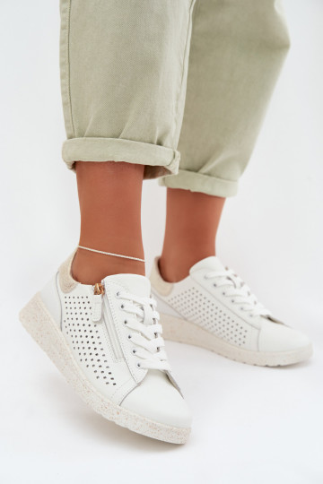 Haut Schuhe Sneakers Stilvollllschuhe Feminin mit Reißverschlüssen INeiß-goldene Farbe Kalorinne 2