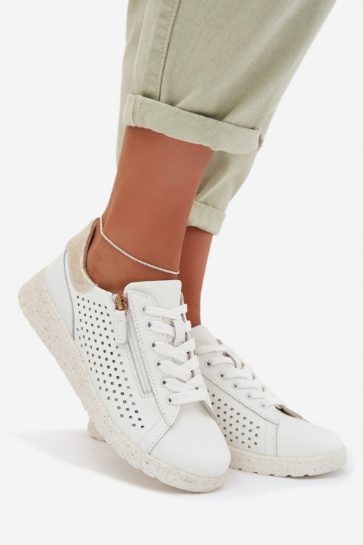 Haut Schuhe Sneakers Stilvollllschuhe Feminin mit Reißverschlüssen INeiß-goldene Farbe Kalorinne