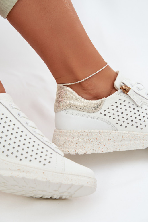 Haut Schuhe Sneakers Stilvollllschuhe Feminin mit Reißverschlüssen INeiß-goldene Farbe Kalorinne