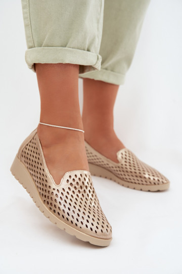 mit durchbrochenen Elementen Schuhe Feminin goldene Farbe Flariette