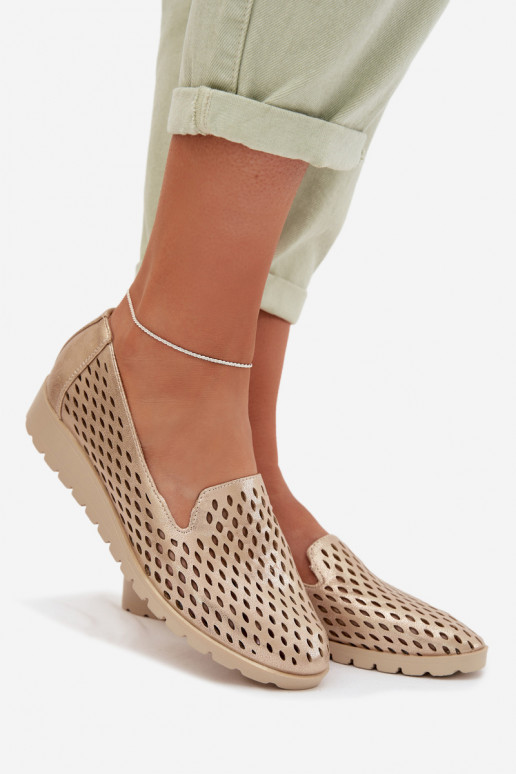 mit durchbrochenen Elementen Schuhe Feminin goldene Farbe Flariette