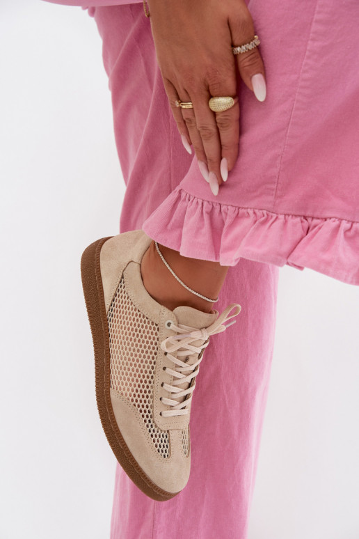 Haut aus INildleder Sneakers Stilvollllschuhe Feminin mit Netz Zazoo N1142 Beige