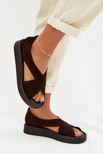 Damen Sandalen aus natürlichem Wildleder Zazoo 3196 in schokoladenbraun