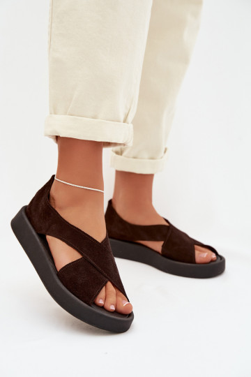 Damen Sandalen aus natürlichem Wildleder Zazoo 3196 in schokoladenbraun 2