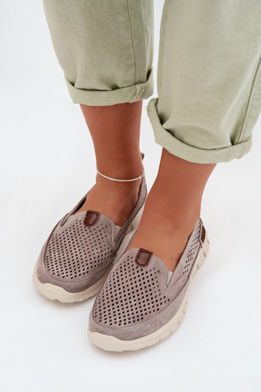 mit durchbrochenen Elementen SchuheErmöglichtturalnego aus INildlederu graue Farbe Ravinette