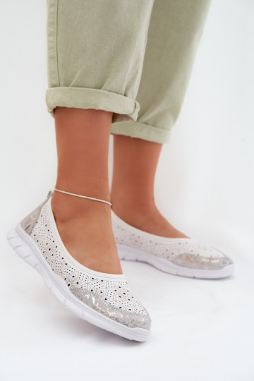 S.Barski GR61-5973 weiße Ballerinas aus Leder mit Lochmuster 2