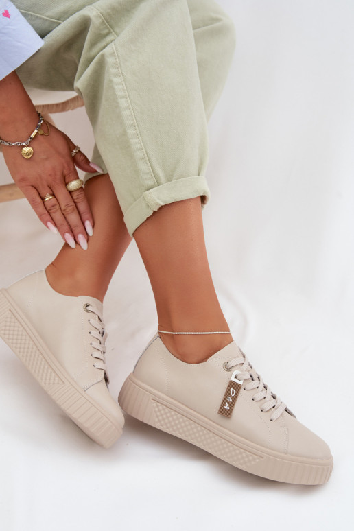 Sneakers Stilvollllschuhe FemininErmöglichtturalnej Skóry D&A GR61-5591 Beige