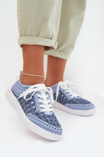 mit Schriften Haut Schuhe Feminin D&A GR61-5951 blaue Farbe 2