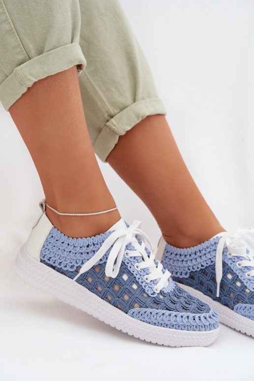 mit Schriften Haut Schuhe Feminin D&A GR61-5951 blaue Farbe