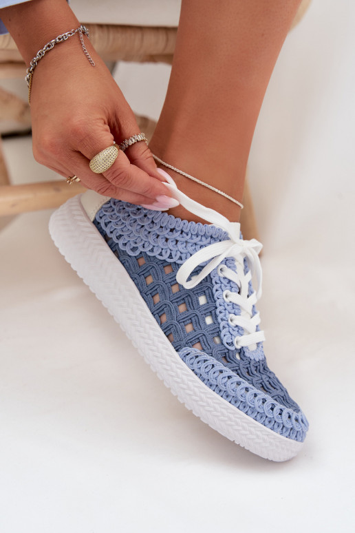 mit Schriften Haut Schuhe Feminin D&A GR61-5951 blaue Farbe