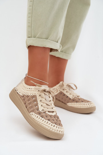 D&A GR61-5951 sandfarbene gemusterte Schuhe für Frauen aus Leder