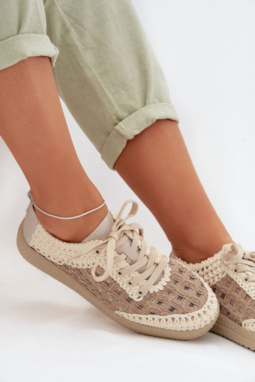 mit Schriften Haut Schuhe Feminin D&A GR61-5951 Beige