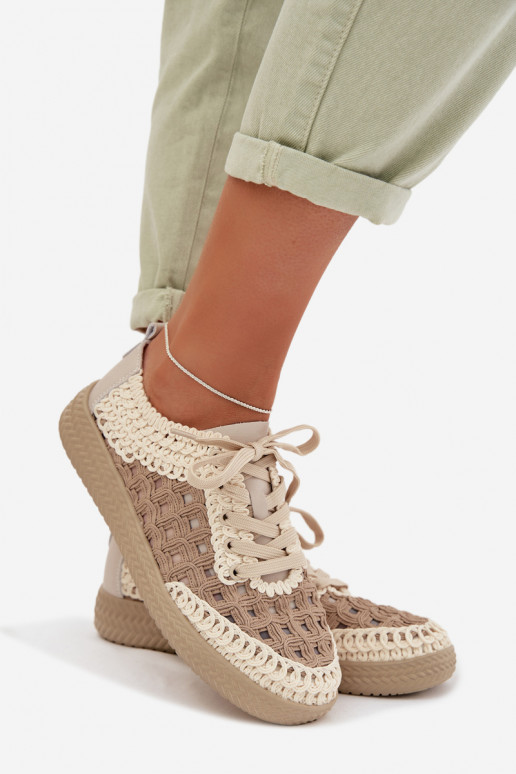 mit Schriften Haut Schuhe Feminin D&A GR61-5951 Beige