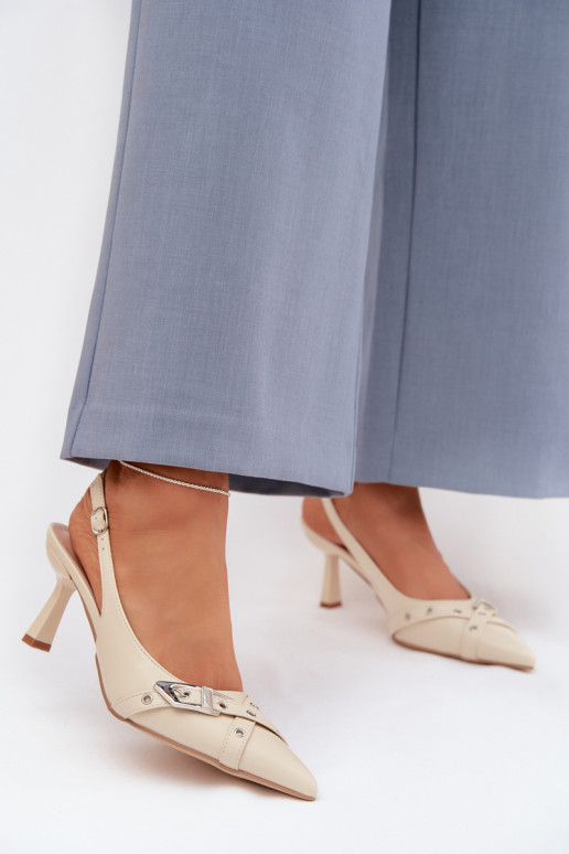 Damensandalen mit dünnen Absätzen mit Streifen I mit Schnallen Beige Parina