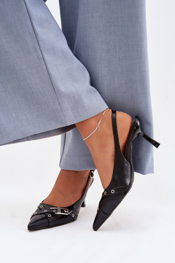 Damensandalen mit dünnen Absätzen mit Streifen I mit Schnallen schZuarze Farbe Parina 2