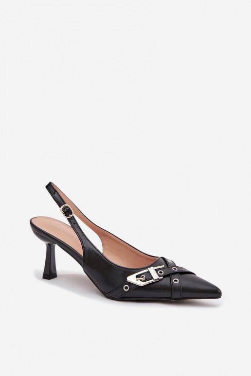 Damensandalen mit dünnen Absätzen mit Streifen I mit Schnallen schZuarze Farbe Parina