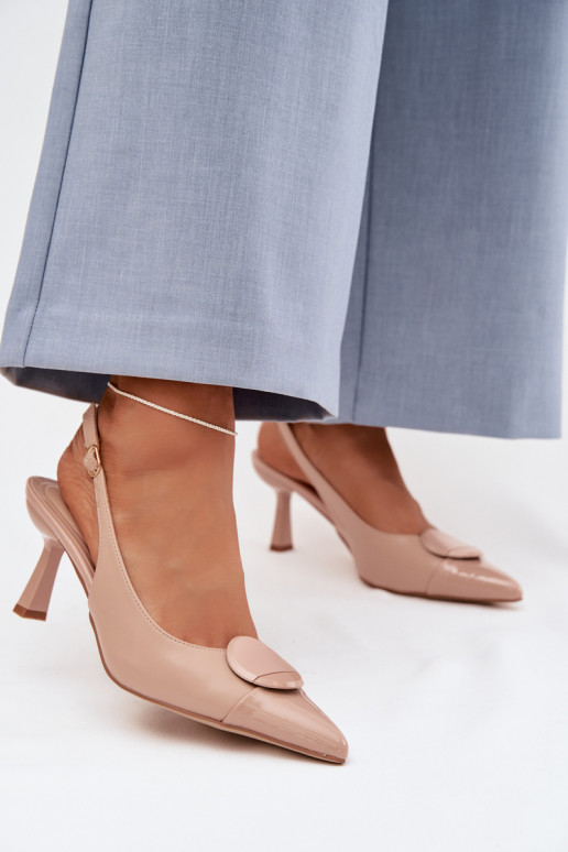 Damensandalen mit dünnen Absätzen Mit Dekorationen Detalem Beige Es mussriae