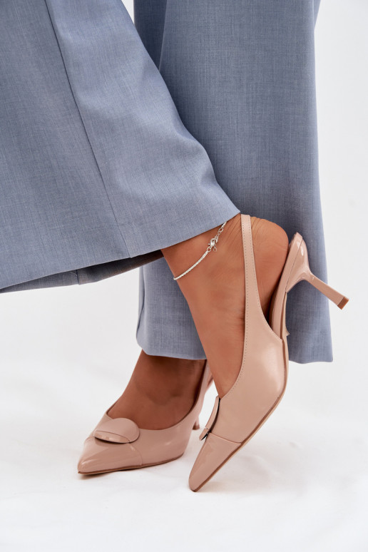 Damensandalen mit dünnen Absätzen Mit Dekorationen Detalem Beige Es mussriae