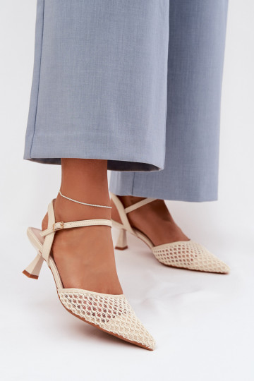 Damensandalen mit Absätzen mit Netz elfenbeinfarbe Brilora